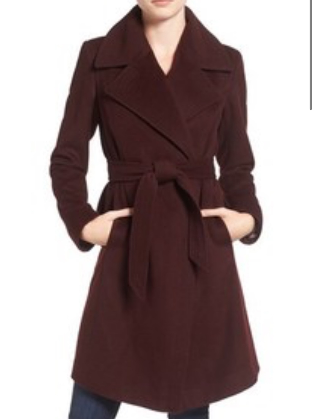 Diane von Furstenberg DVF Wool Blend Wrap Coat Size 4 Bordeaux Belted NWOT